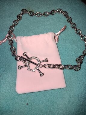 Deathwish Necklace - By Heavensent Silver Crystal Skull & Crossbones Chain...